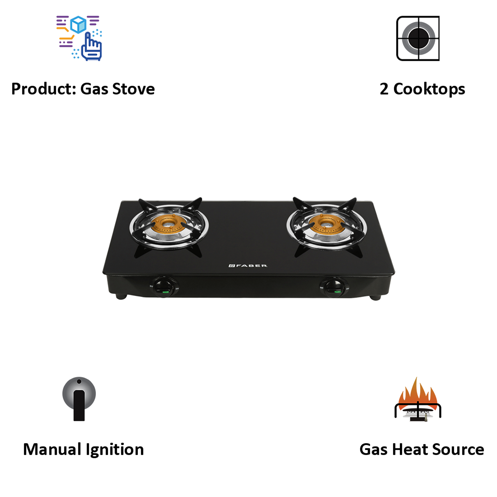 Buy Faber Power 2BB 2 Burner Toughened Glass Gas Stove (Black Powder